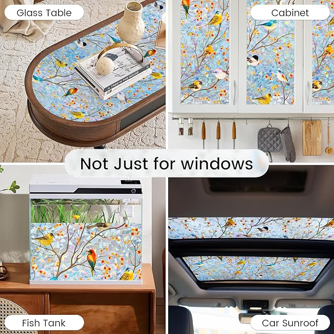 DKTIE Country Rustic Window Privacy Film Rainbow Film Decorative Window Sticker, UV2 Static Stained Glass Cling Tint for Home Heat Control Non-Adhesive (S3533, 17.7in X 78.7in)