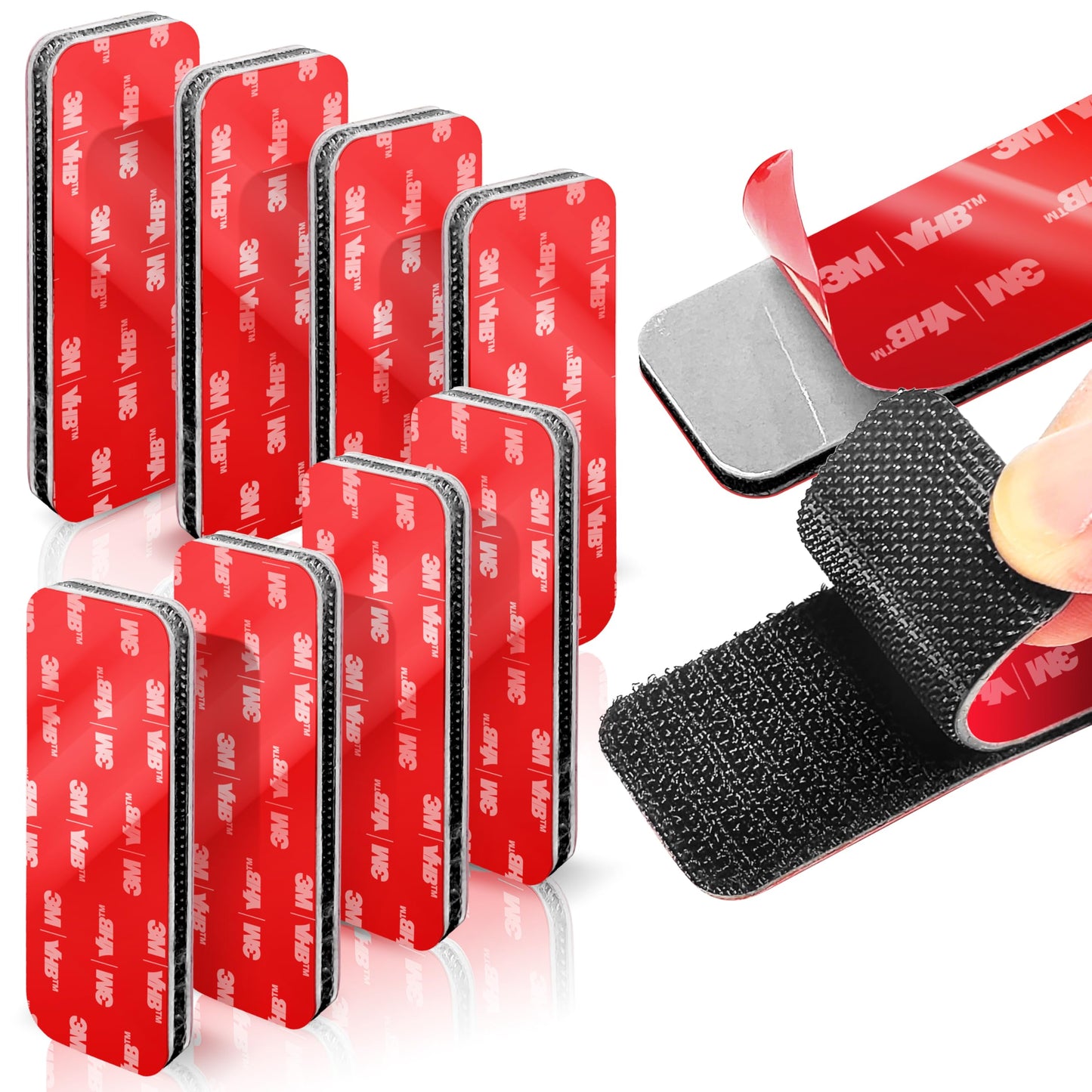 8 Sets Heavy-Duty Adhesive Hook and Loop Strips – Made with 3M VHB, 1.2" x 3.2", Heat-Resistant & Waterproof – Strong Hold for Indoor/Outdoor Use on Walls, Glass, Tile, Metal, Wood, and More