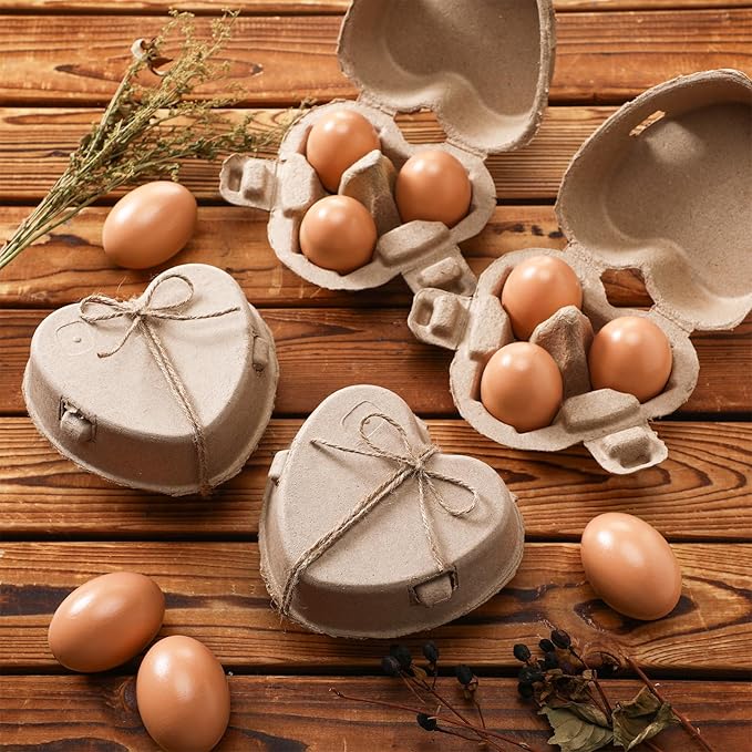 80 Pcs Easter Heart Shaped Eggs Cartons 3 Count Natural Paper Pulp Valentine Egg Cartons with Jute Rope Reusable Cardboard Storage Baskets Holder Tray for Kitchen Holiday Gifts Market Farm
