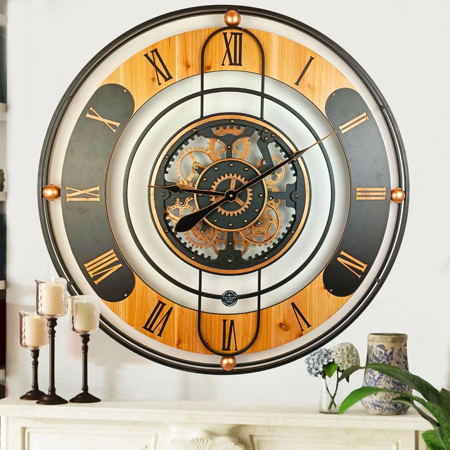 The Gears Clock 36'' Inch Real Moving Gear Wall Clock Switzerland Line (Black, 36 inches (90 cm))