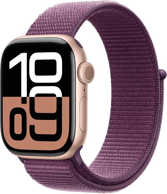 Apple Watch Series 10 [GPS 42mm case] Smartwatch with Rose Gold Aluminum Case with Plum Sport Loop. Fitness Tracker, ECG A...