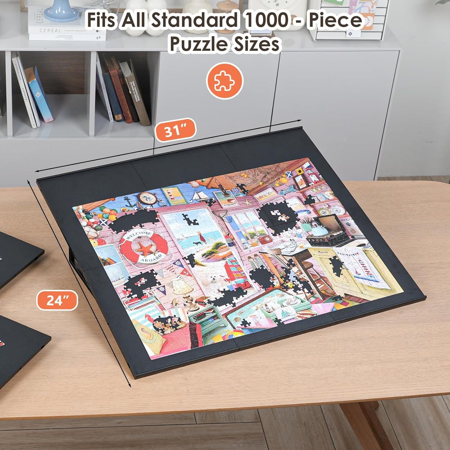 WELGEE 1000-Piecce Tilting Puzzle Board with Stand, 31” x 24” Lightweight Portable Puzzle Table for Adults & Seniors, DIY Customizable Puzzle Accessory Only 3.5 lbs (Black)