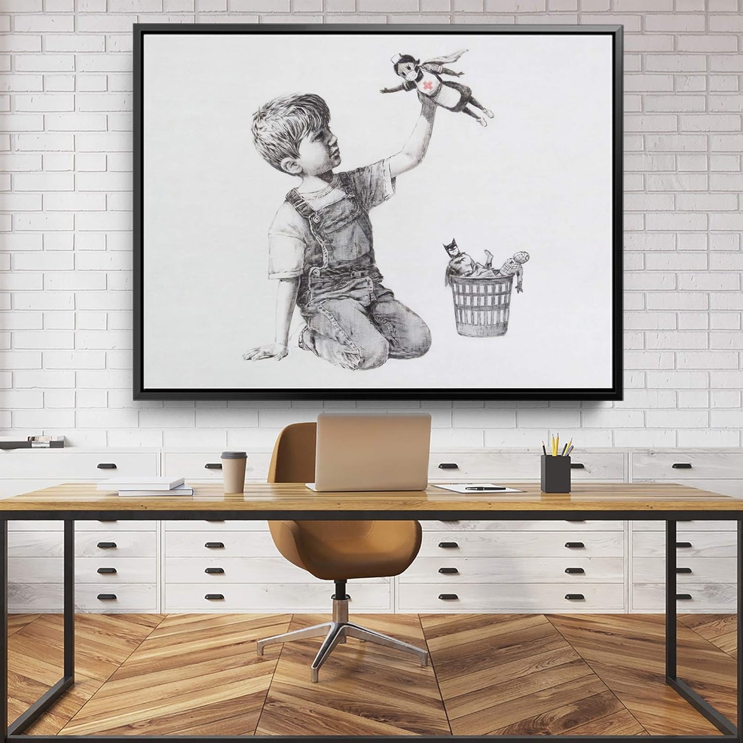 Banksy Super Nurse Hospital Canvas Art Wall Art Home Decor - Various Sizes (36in x 24in Modern Black Framed)