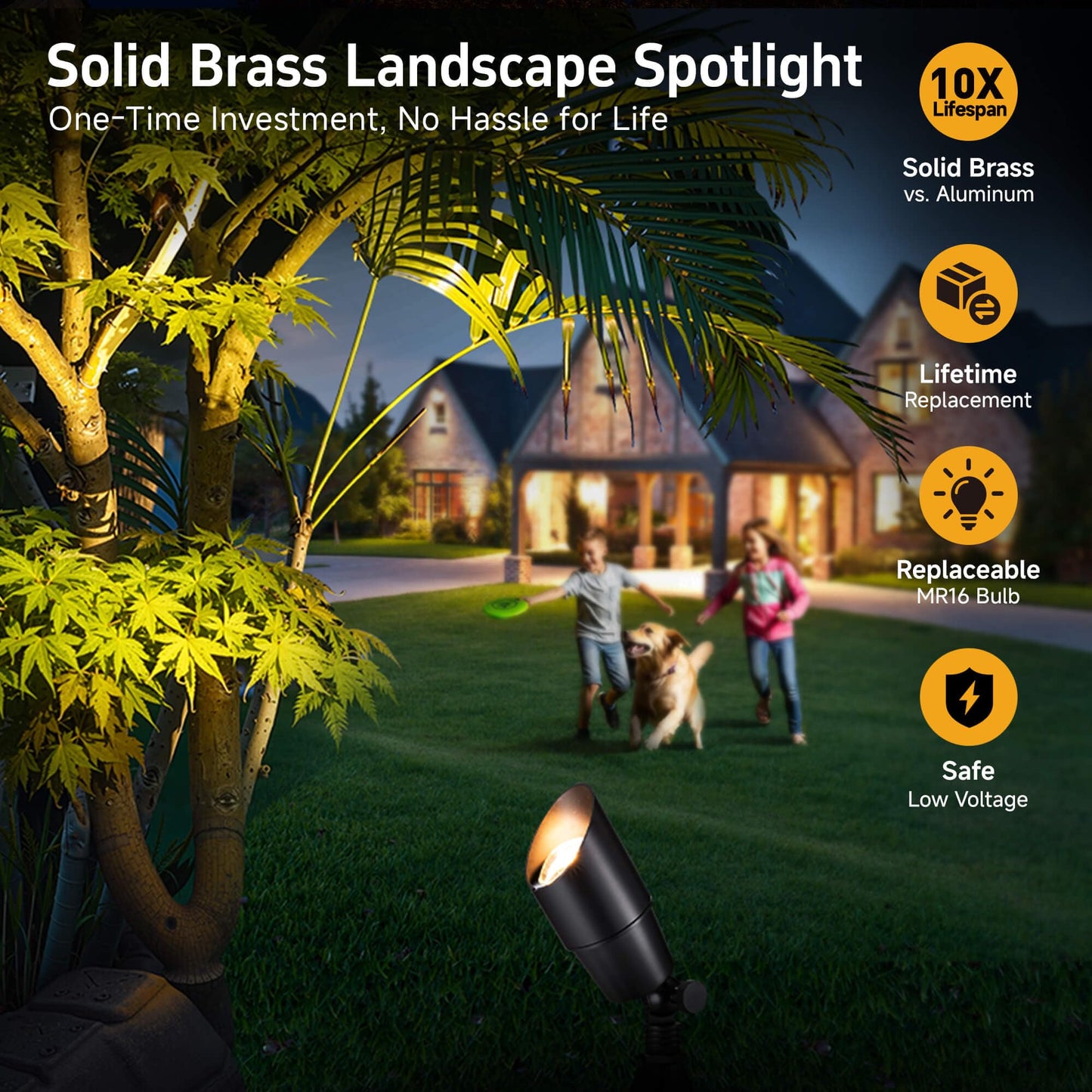 Gardenreet Landscape Spotlights - Brass Led Uplight 12V, Ip65 Waterproof, Black, 1 Pack (Bulb Not Included), Model 2101
