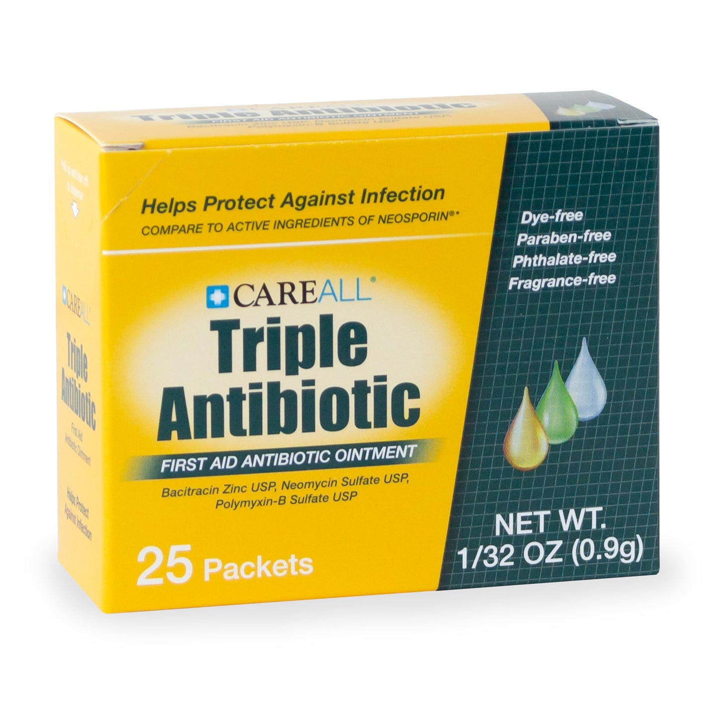 CareAll Triple Antibiotic Ointment (25 Pack), 0.9gr Foil Packet. First Aid Ointment That Prevents Infection in Minor Scrapes, Cuts, and Burns