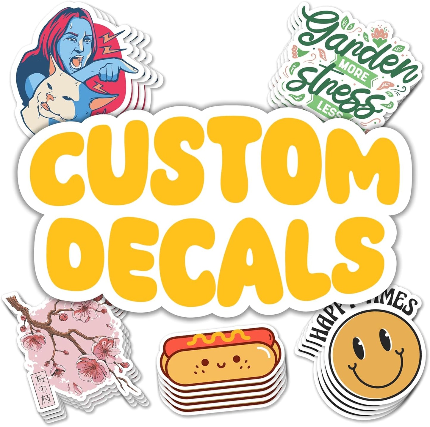 VulgrCo Custom Stickers, Set of 100 Individually Die Cut Personalized Stickers, Print Your Own Sticker, UV-Resistant Customized Sticker Labels for Jars, Laptops, Bottles & More