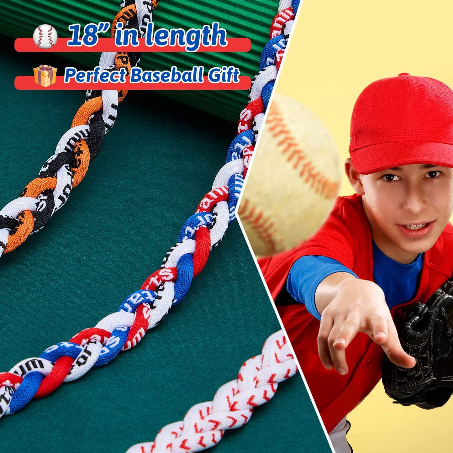 Junkin 3 Pcs Baseball Necklaces Three Braided Rope Titanium Necklace for Team Gifts Boys Men Player Softball Fans Sports (Retro