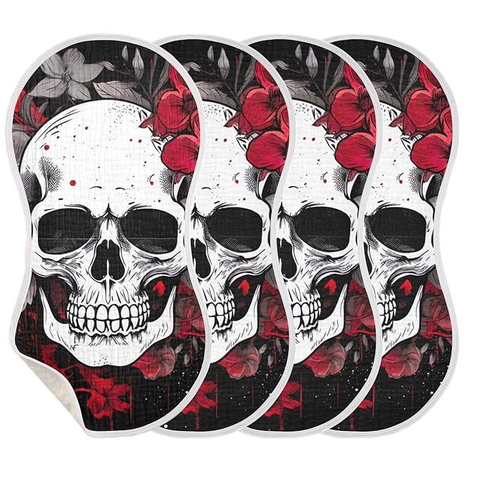 Flower Halloween Sugar Skull Muslin Baby Burp Cloths, Large Absorbent Cotton Muslin Burp Cloths Set of 1, Washcloths, Face Towel, Bibs for Newborn Boys Girls, 11 x22 Inch