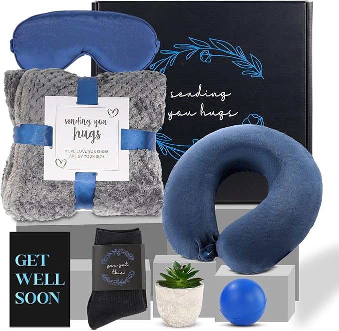 Get Well Gifts For Men,Care Package For Men With Cozy Blanket|Memory Foam Pillow|Stress Ball|Socks|Eye Mask|Thinking Of Yo...