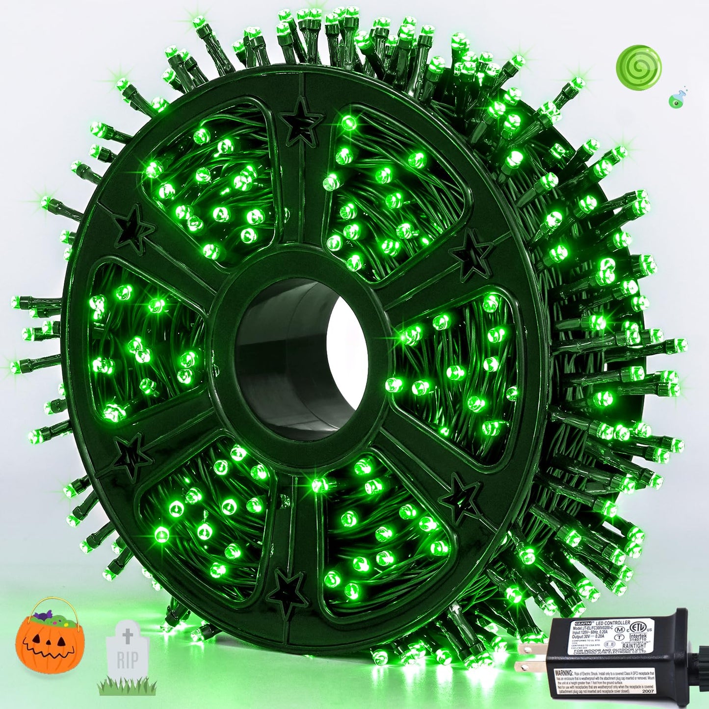 JMEXSUSS LED Christmas String Lights, 173ft, 500 Waterproof Green Lights, 8 Modes, Model EXS-S-0500, Ideal for St. Patricks Day Decoration