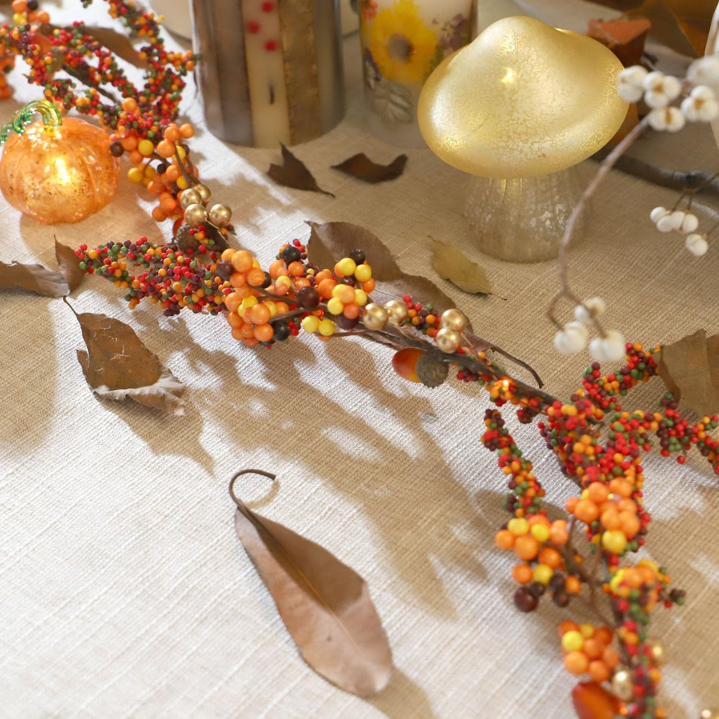 Sunset Home Fall Garland With Lights 6.5Ft Battery Operated Halloween Lights With Remote Control - 25 Leds Warm Orange Fall Fairy Lights For Thanksgiving Halloween Mantle Table Fall Decorations