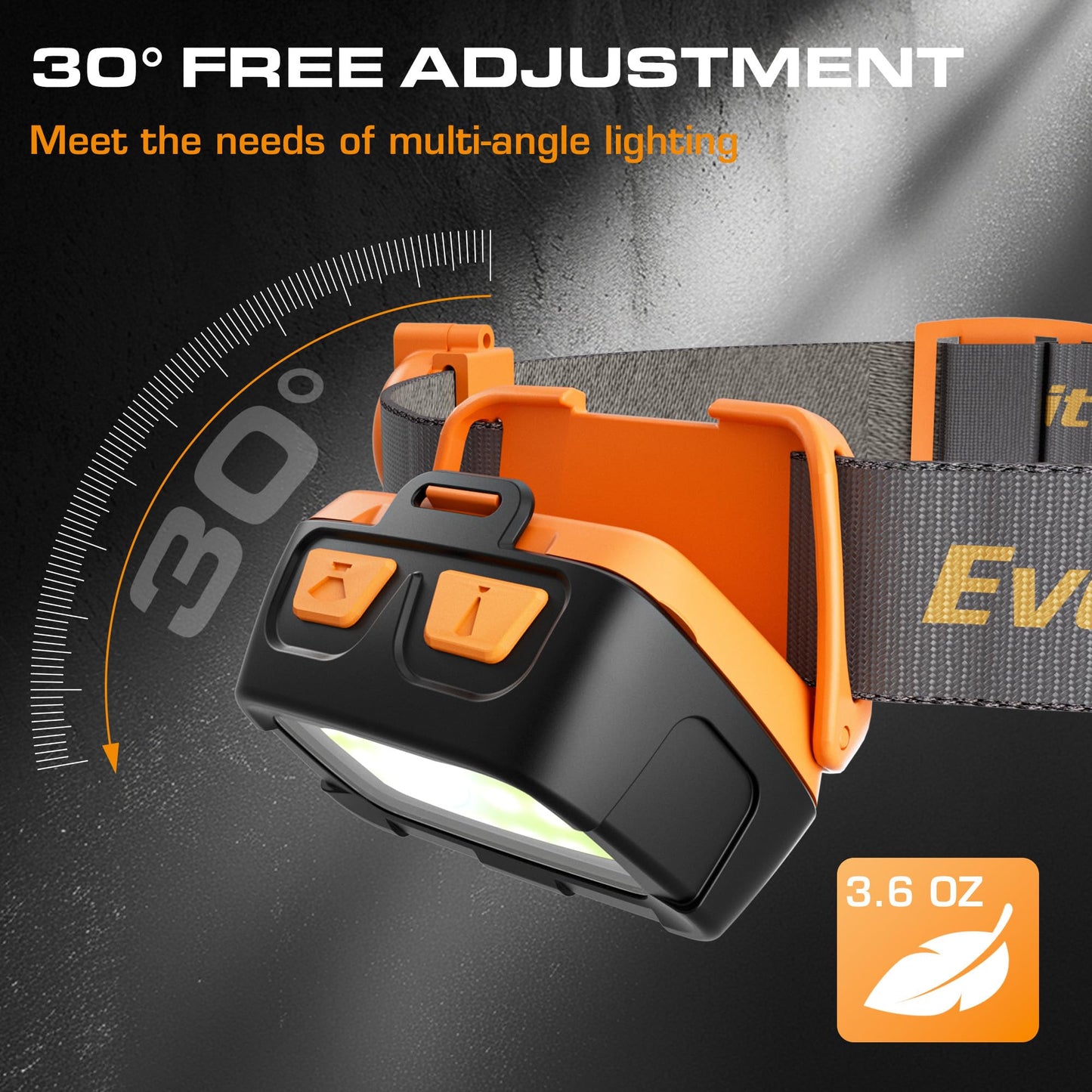 EverBrite Headlamp 300 Lumens, 3 Light Modes, Adjustable Headband, Orange, Model E021026A