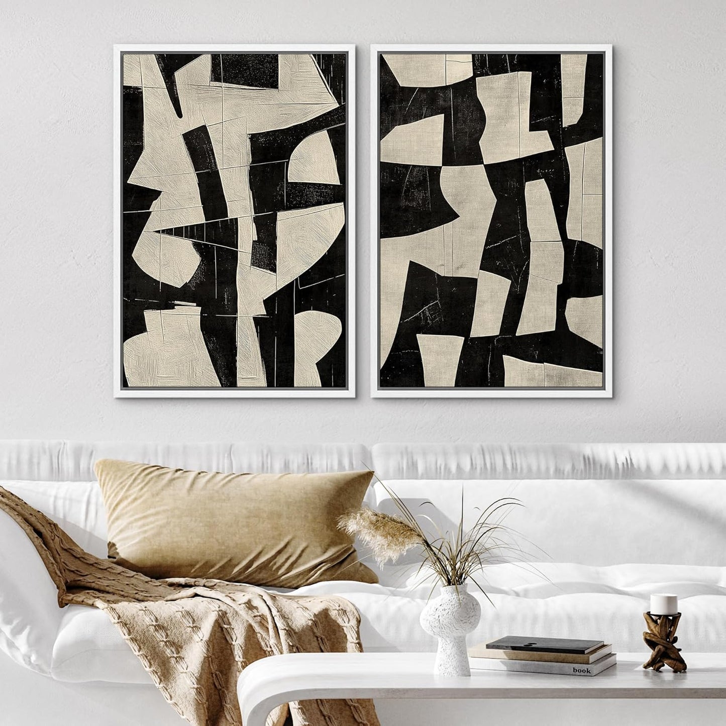 SIGNWIN Framed Canvas Print Wall Art Geometric Abstract Warm Tones with Gold Accent Illustrations Modern Art Decorative Contemporary for Living Room, Bedroom, Office - 24"x36"x2 White