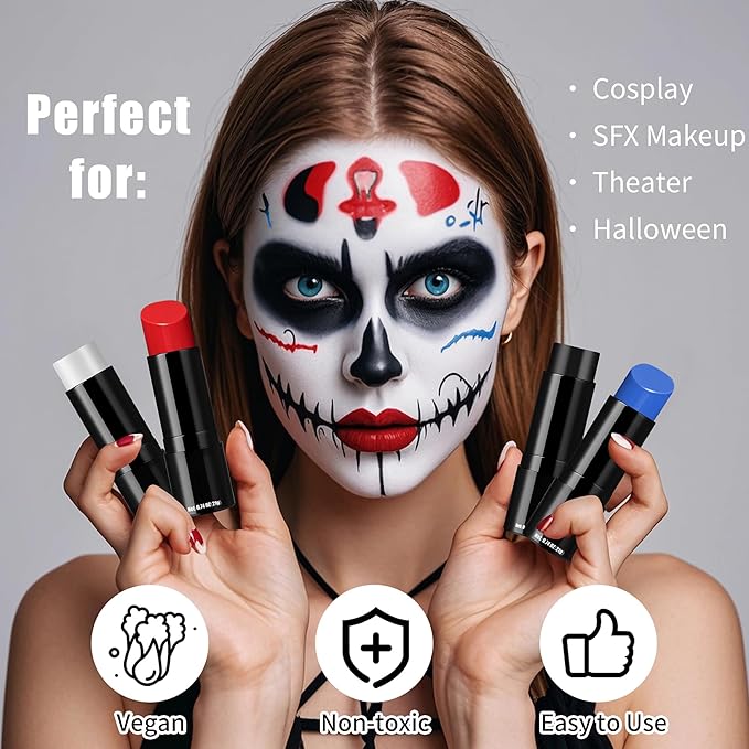 Blue Face Paint Stick, Portable Eye Black Stick for Sports, Full-coverage Cream Face Paint for Halloween SFX Makeup Cosplay Joker Costume Parties, Cream Grease Sticks