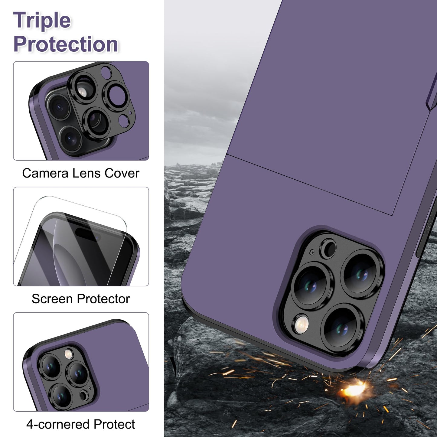 Samonpow For Iphone 16 Pro Max Case Wallet With Card Holder + 2 Screen Protector + 1 Camera Cover Full Body Heavy Duty Protectiv