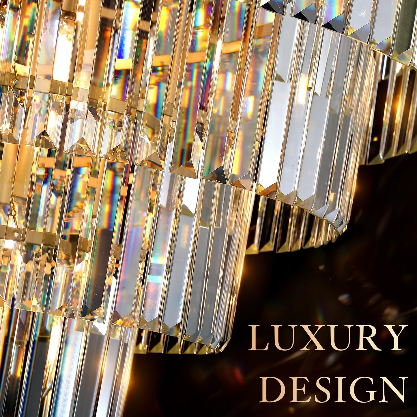 Large 36 Gold Crystal Chandeliers 23 Lights Modern stylish Chandelier For Foyer Staircase Chandeliers 6 Tiers Round K9 Ceiling Pendant Lighting Fixture For Living Dining Room
