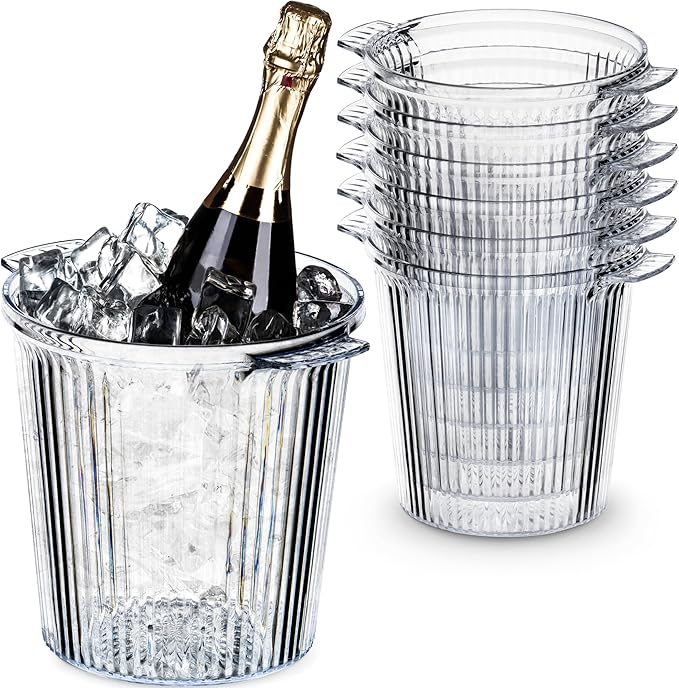 DecorRack 6 Pack Acrylic Ice Buckets with Handles, 2.5 Liter Crystal Clear Wine Buckets, Perfect Champagne Bottle Tubs for...