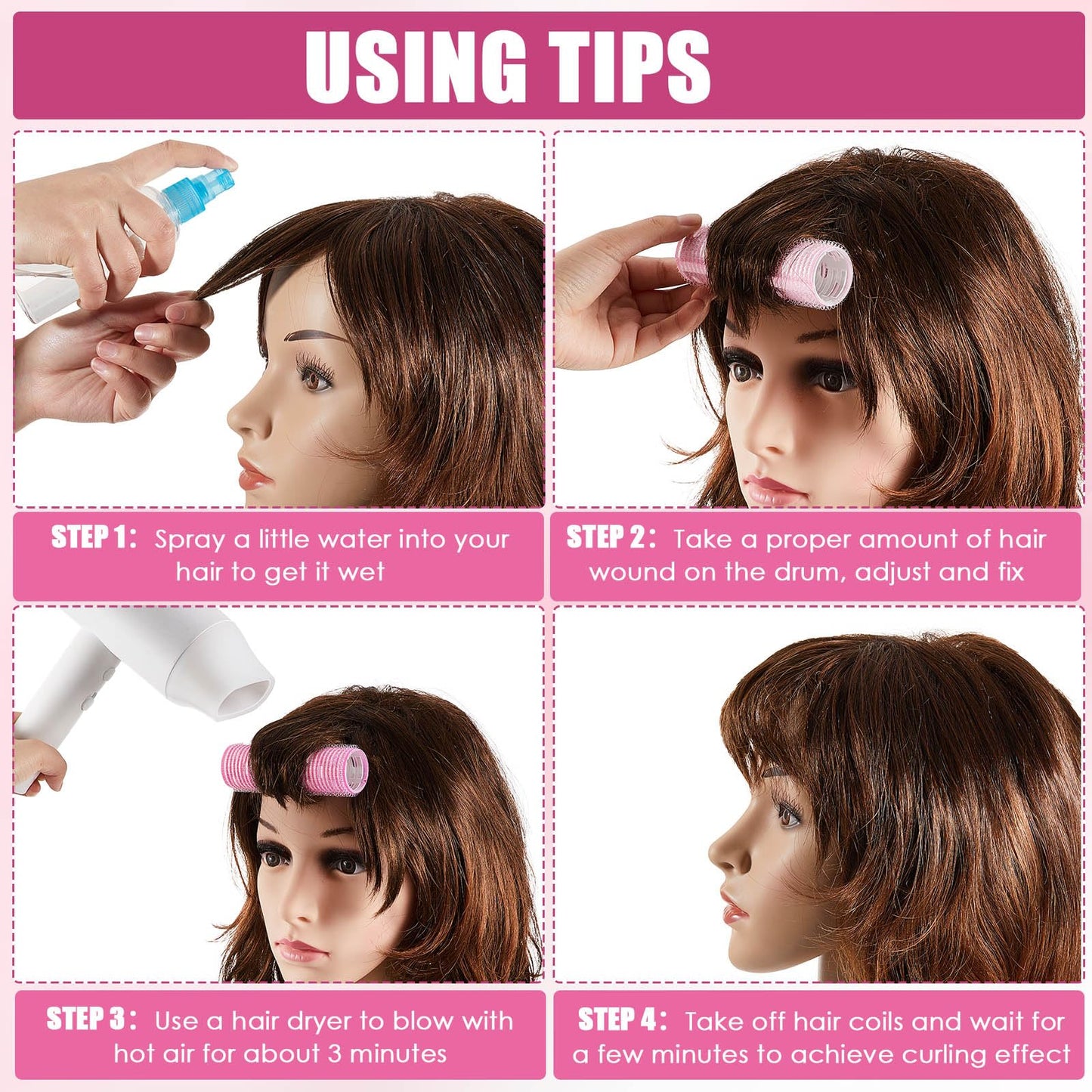 WILLBOND 4 Pcs Long Hair Rollers for Bangs Aluminum Core Curlers Thermal Self Grip Roller for Long and Medium Hair Women Hairsty