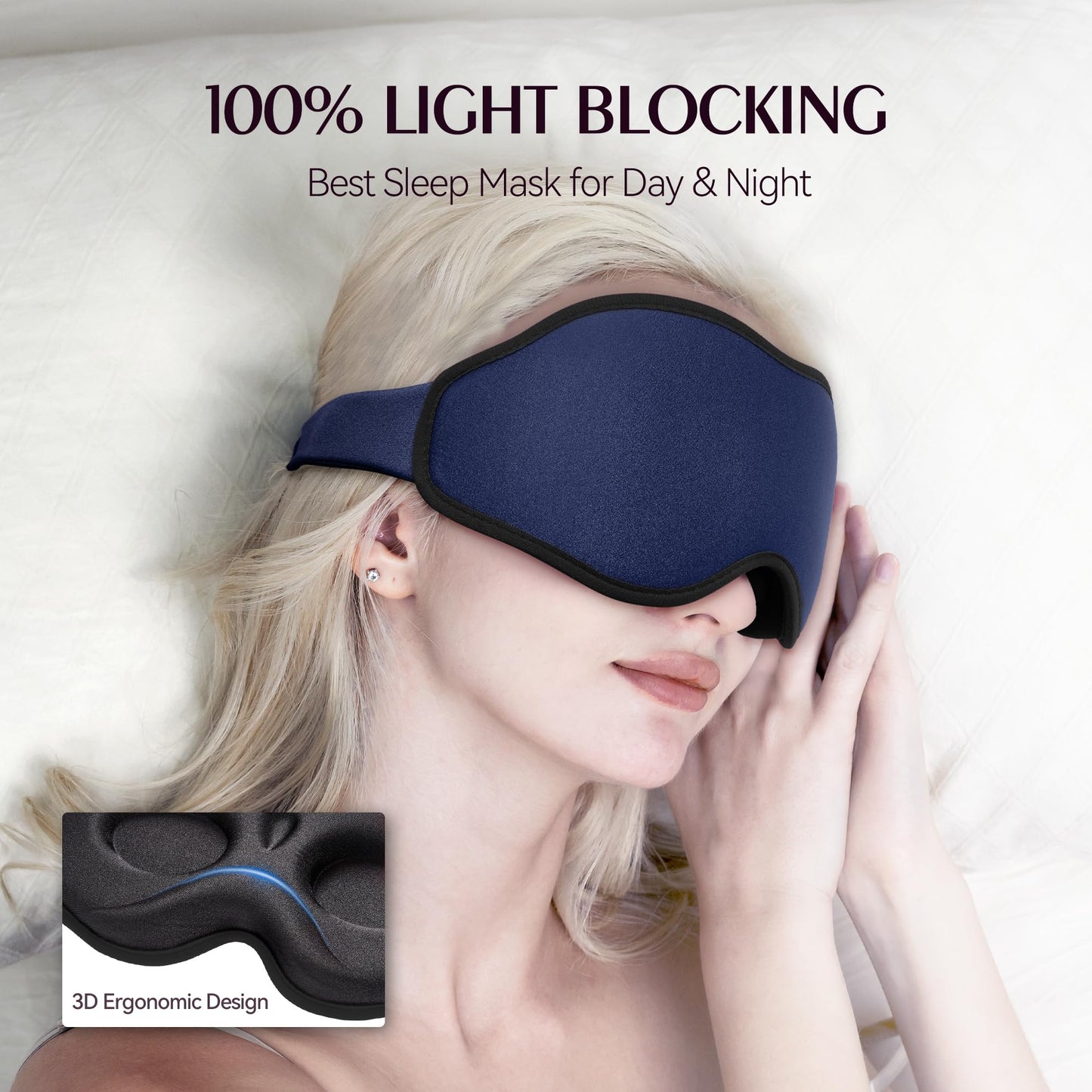Sleep Masks for Women Men - Blackout Eye Cover for Lash Extension, 3D Contoured Sleep Mask for Side Sleeper, Soft Memory Foam, Sleep Masks for Travel, Airplane, Night(Cloud Black, Cloud Blue)