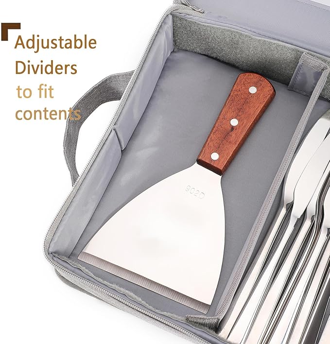 Flatware Utensil Storage Case, Grey Silverware Storage Box Chest with Adjustable Dividers, Removable Cutlery Storage Holder with Zipper Lid for Organizing Spoon/Flatware/Knives