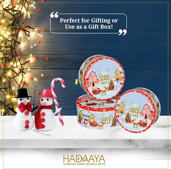 Pack of 6 Christmas Cookie Tins With Lids, Festive Holiday Cookie Tins for Treats & Gifts, Multipurpose Storage Container for Cookies, Snacks & More With Multicolor Christmas Wonderland Design