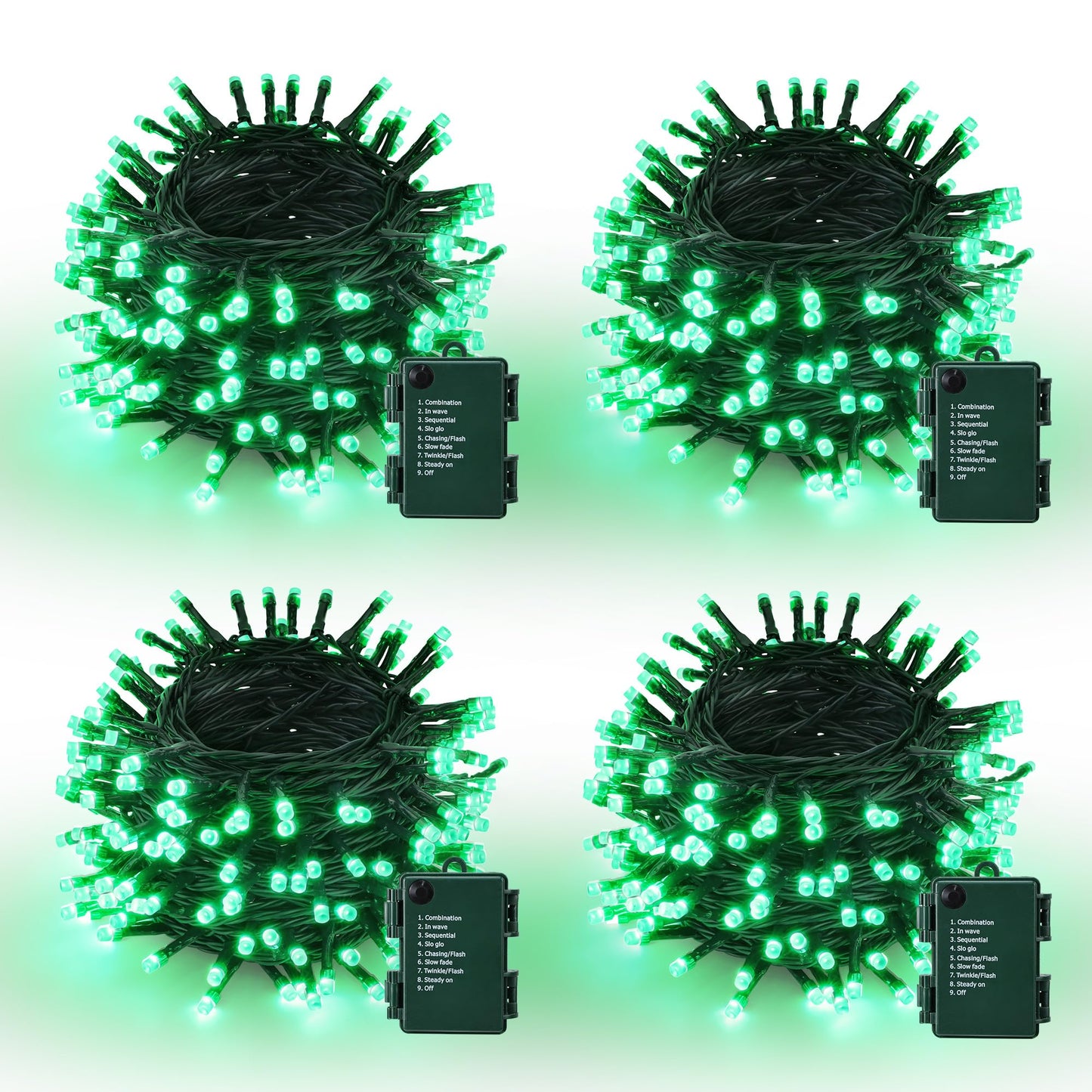 Lomotech Battery Operated Christmas Lights - 4 Pack Total 66Ft 200Leds String Lights 8 Modes Waterproof With Timer For Home  Garden  Party  Holiday  Tree Decoration (Green Wire  Green)