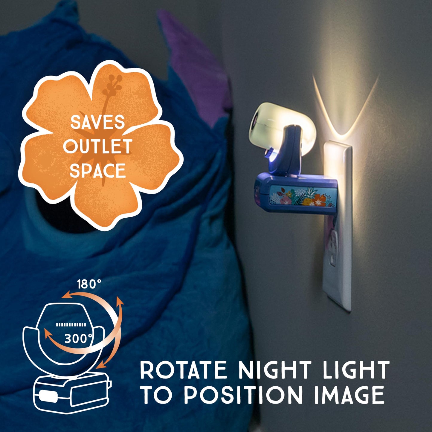 Projectables LED Kids Night Light Projector, Plug-in, Dusk-to-Dawn, Blue Lilo and Stitch, Model 84867, 1 Pack