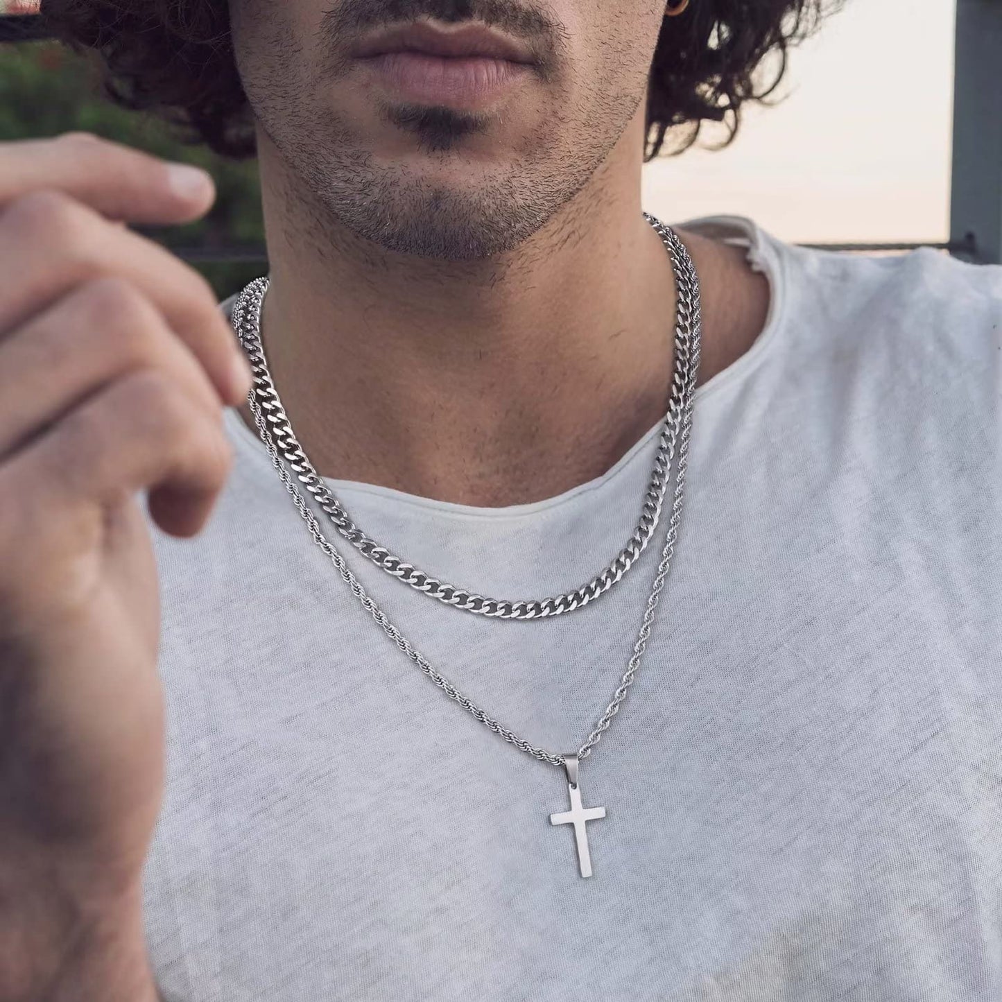 Ursteel Black Cross Necklace for Men - Black Cross Necklaces Chain for Men Layered Rope Chain Jewelry 18 20 Inch