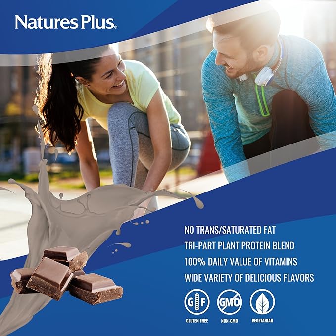 Natures Plus SPIRU-TEIN, Chocolate - 8 Total Packets - Plant-Based Protein Shake - Non-GMO, Vegetarian, Gluten Free - 8 Total Servings