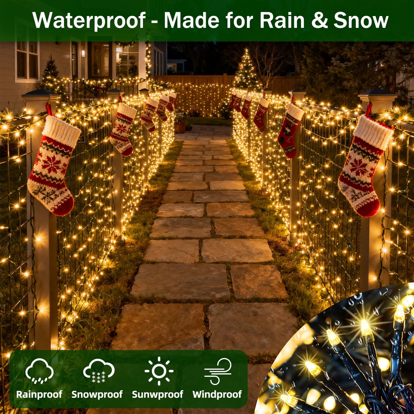 Quhuatu 750 Led 240Ft Christmas Lights Outdoor 12 Lighting Modes Christmas String Lights With Timer  Dimmable Warm White Led Stringlights Waterproof For Yard Tree Wedding Party Holiday Warm White