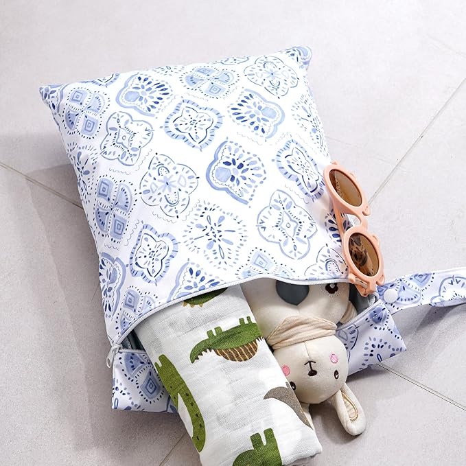 2Pcs Baby Wet Dry Bags for Cloth Diaper,Waterproof Reusable Travel Bags, Beach, Pool, Gym Bag for Swimsuits, Beach Vacation Essentials (Plain Pattern)