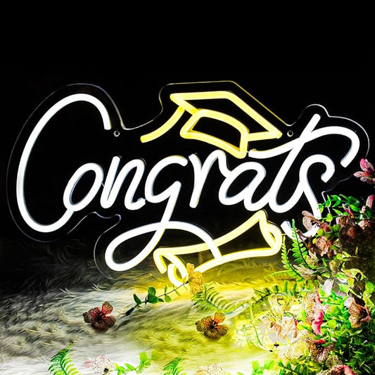 KHK Congrats Neon Sign LED Light Up Dimmable for Wall Decor Party Photos Class of 2025 Celebrations Graduation Gift USB Li...