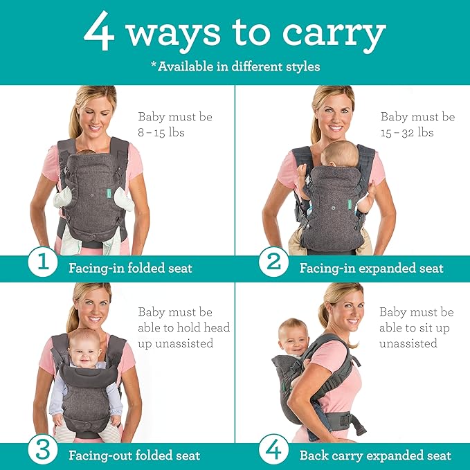 Infantino Flip 4-in-1 Convertible Baby Carrier & Crossbody Diaper Bag - Grow-with-Me Carrier with Attachable Crossbody Diaper Bag, Black and Gold, 2-Piece Set