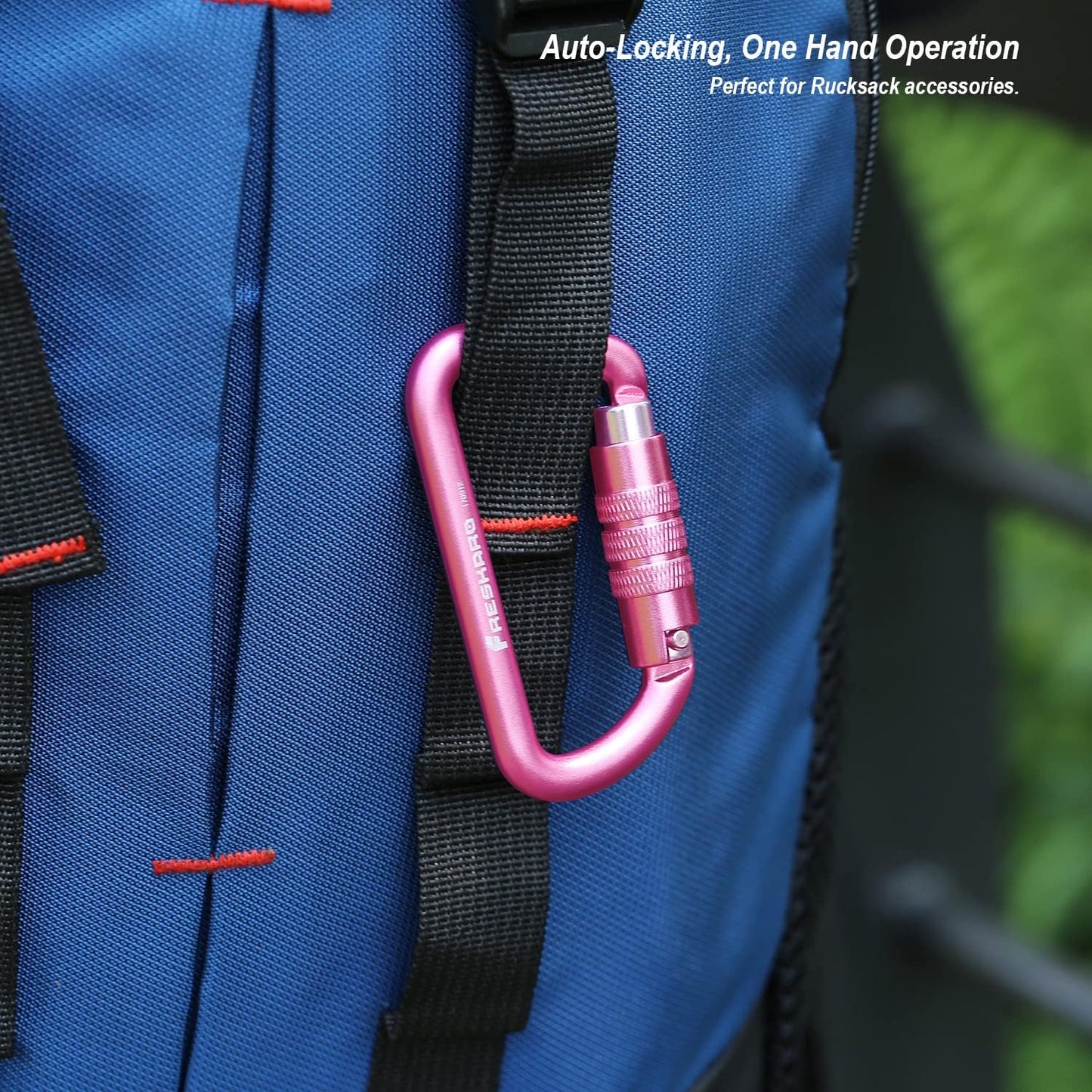 FresKaro 3inch 12kN-2698lbs Auto Locking Carabiner Clips, Solid D Shape, Heavy Duty 7075 Aluminum, Lightweight 1.09oz, Rust Proof, for Hammock, Hiking, Dog Leash, Keychain etc., Multi-Colors