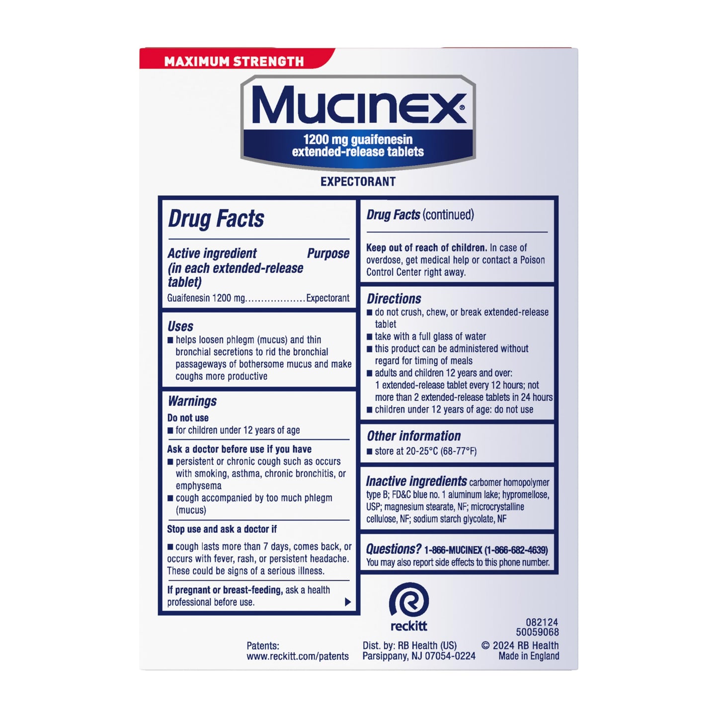 Mucinex 12 Hour Maximum Strength 1200 mg Guaifenesin Extended-Release Tablets for Excess Mucus Relief, Expectorant Aids Excess Mucus Removal, Chest Congestion Relief for Adults, 48 Tablets