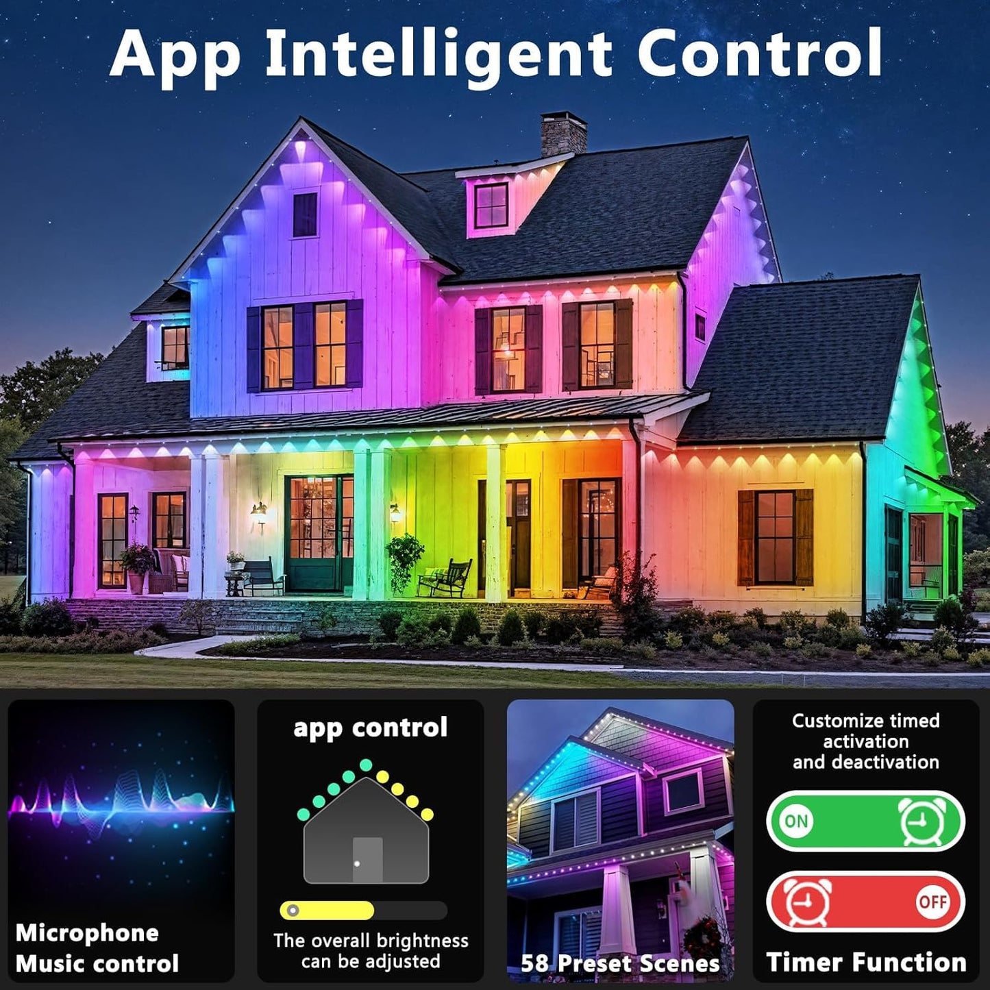 Letianpai 500Ft Permanent Outdoor Lights Rgb Eaves Lights With App Control Remote Diy Scene Modes Ip67 Waterproof Outdoors Under Eave Lighting Outdoor Light For Garden Decor