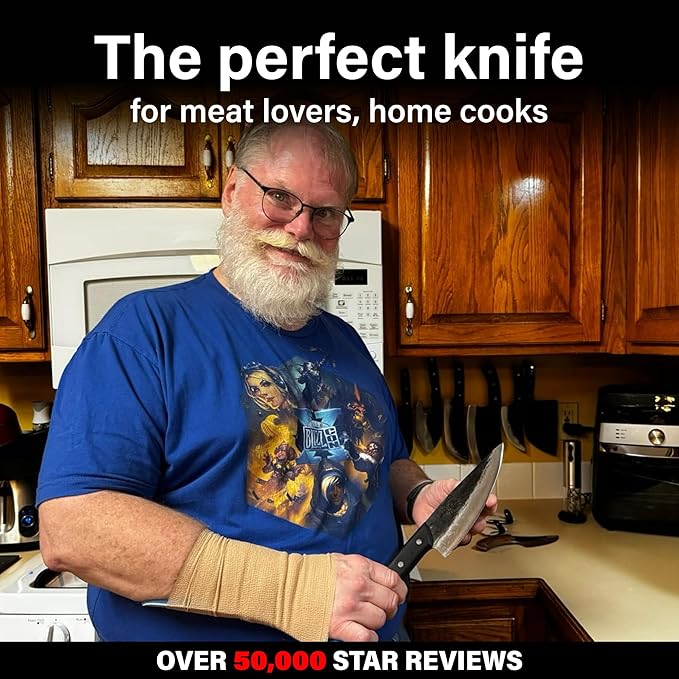 COOLINA Altomino Tungsten Steel Slicing Knife, 7.1-in Japanese Traditional Chef, Forged Hammered Kitchen Knife, Outdoor Cooking Hunting Survival Knives