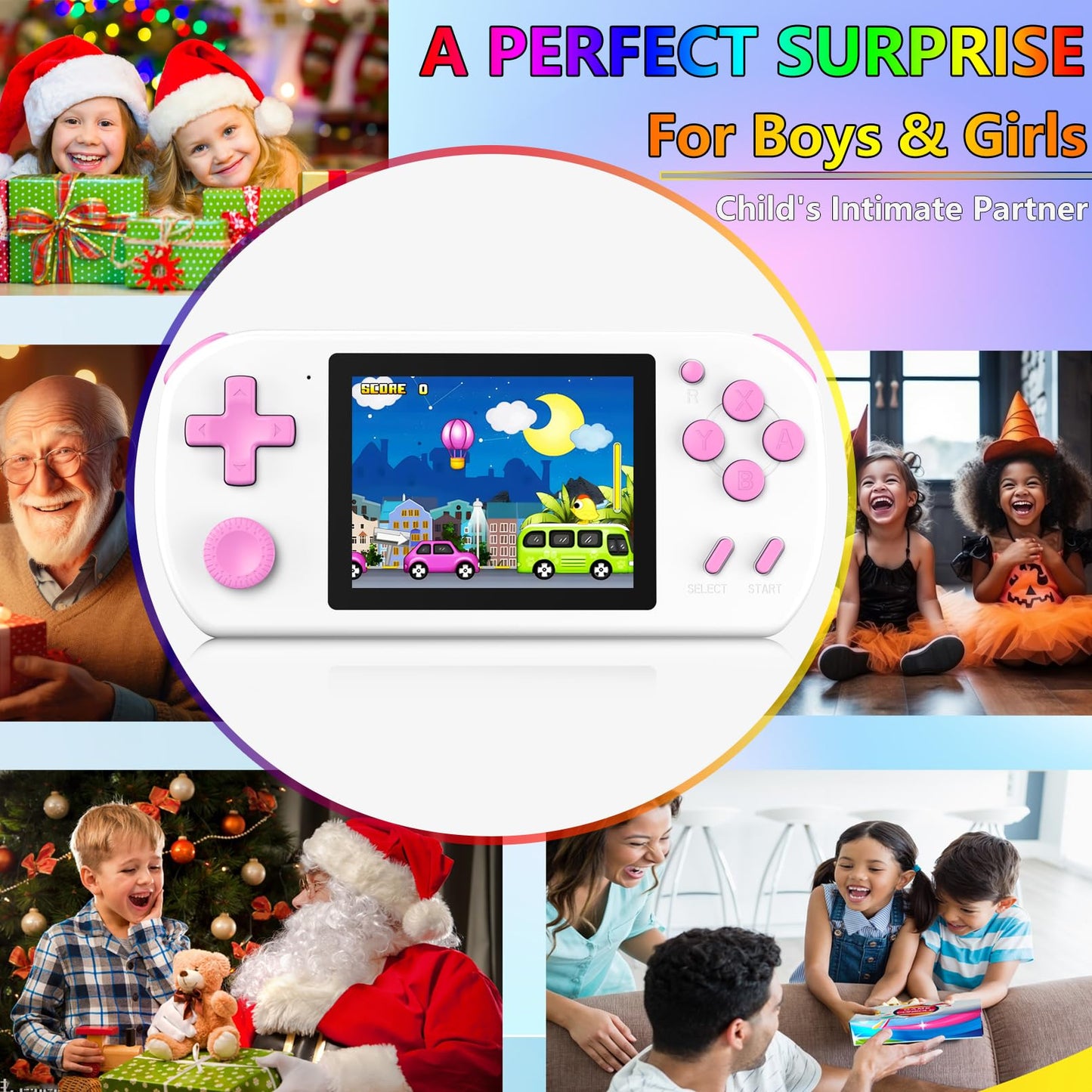 TEBIYOU Handheld Games for Kids Built-in 218 Video Games, Portable Kids Travel Toys for Ages 4-13 with Rechargeable Battery 3.0" HD Screen, Mini Gaming Player Birthday Gifts for Boys Girls (White)