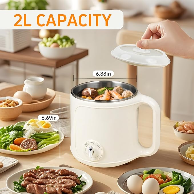 Hot Pot Electric, 2.0L Multifunctional Stainless Steel Electric Pot, Portable, Dual Power Adjustment for Dorm, Office, Travel