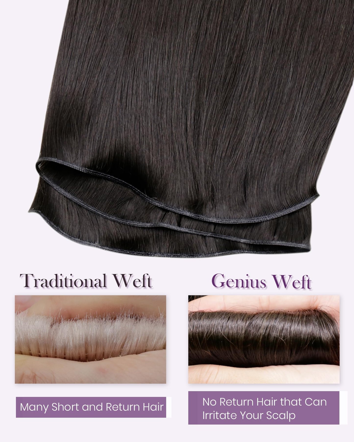 LaaVoo Hand Tied Weft Hair Extensions Human Hair Dark Brown Sew in Hair Extensions Real Human Hair Genius Weft Hair Extensions D