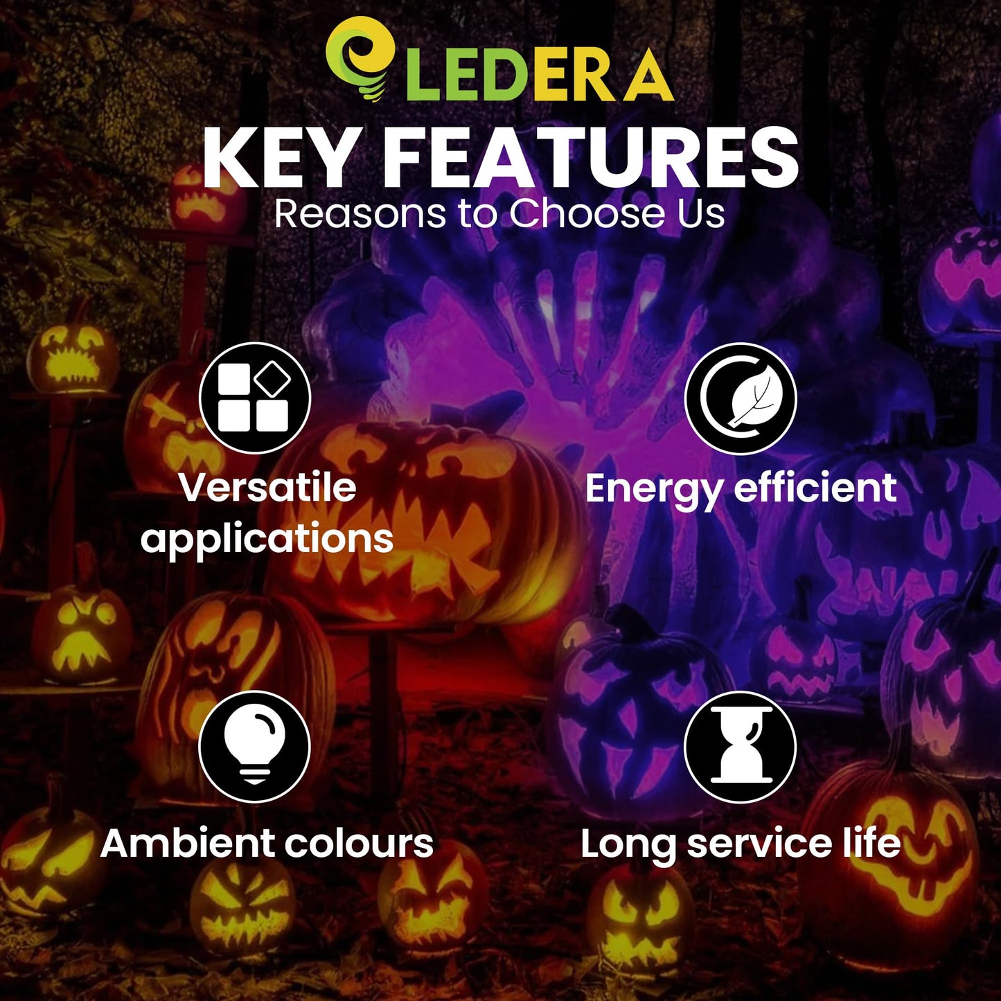 LEDERA LED A15 Bulb, 5W Orange Purple Light, 40W Equivalent, E26 Medium Base, Pack of 2 for Halloween & Holiday Lighting