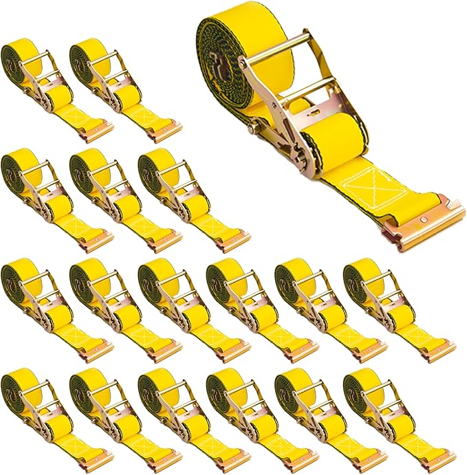 E Track Ratchet Straps 2" x 16'(18 Pack), E Track Straps 4400 lbs Load Straps for Trucks, Semi Trailers, Box Truck