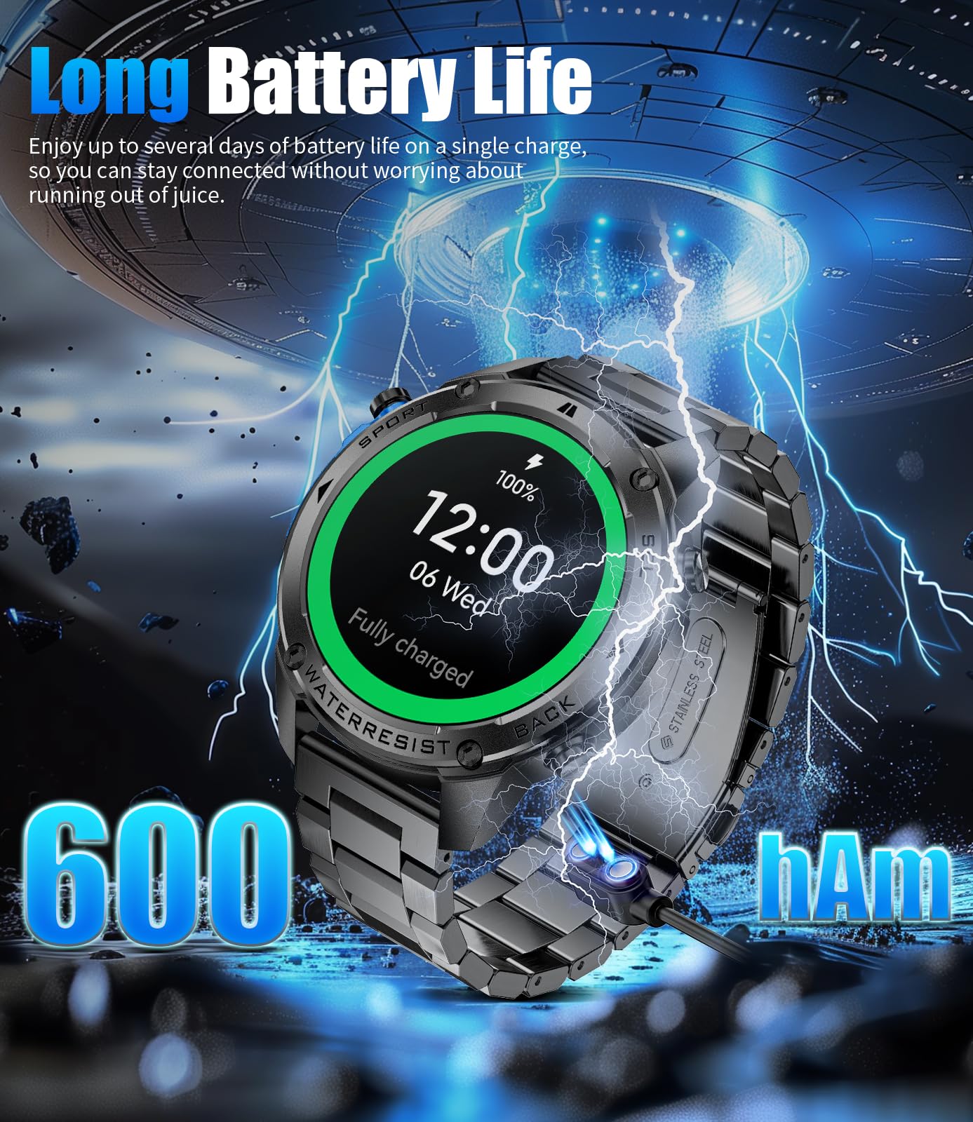 GPS Smart Watch for Men(Answer/Make Call),6 Satellite Positioning/Compass,50M Waterproof,600mAh Extra-large battery,1.43" AMOLED,170 Fitness Sports Modes/Heart Rate/SpO2/pedometer for Android/iOS