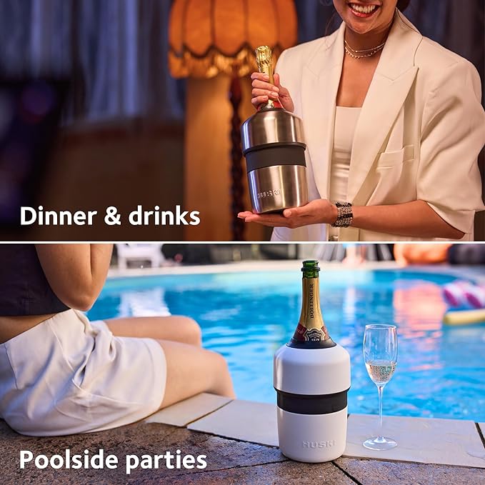 Huski Champagne Chiller | NEW | Award-Winning Iceless Design with Detachable Bottle Stopper | Keeps Wine Cold up to 6 Hours | Fits most 750ml Champagne, Prosecco & Sparkling Wine Bottles (Stone Grey)