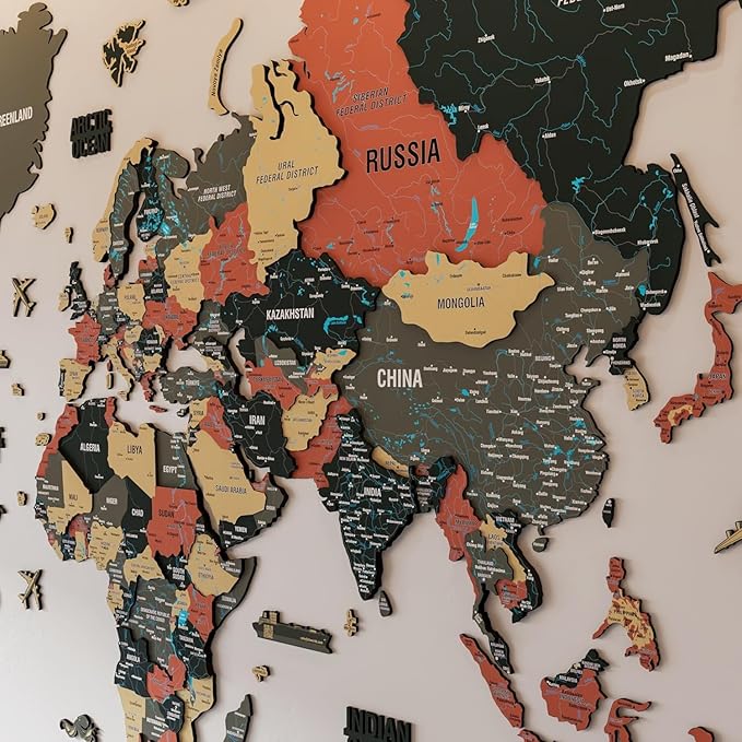Colorfull Worlds 3D Wooden World Map Wall Art - Premium Multicolored World Travel Map for Wall Decor with Push Pins- Ideal Housewarming Gift & Travel Tracker (XLarge, Sage)