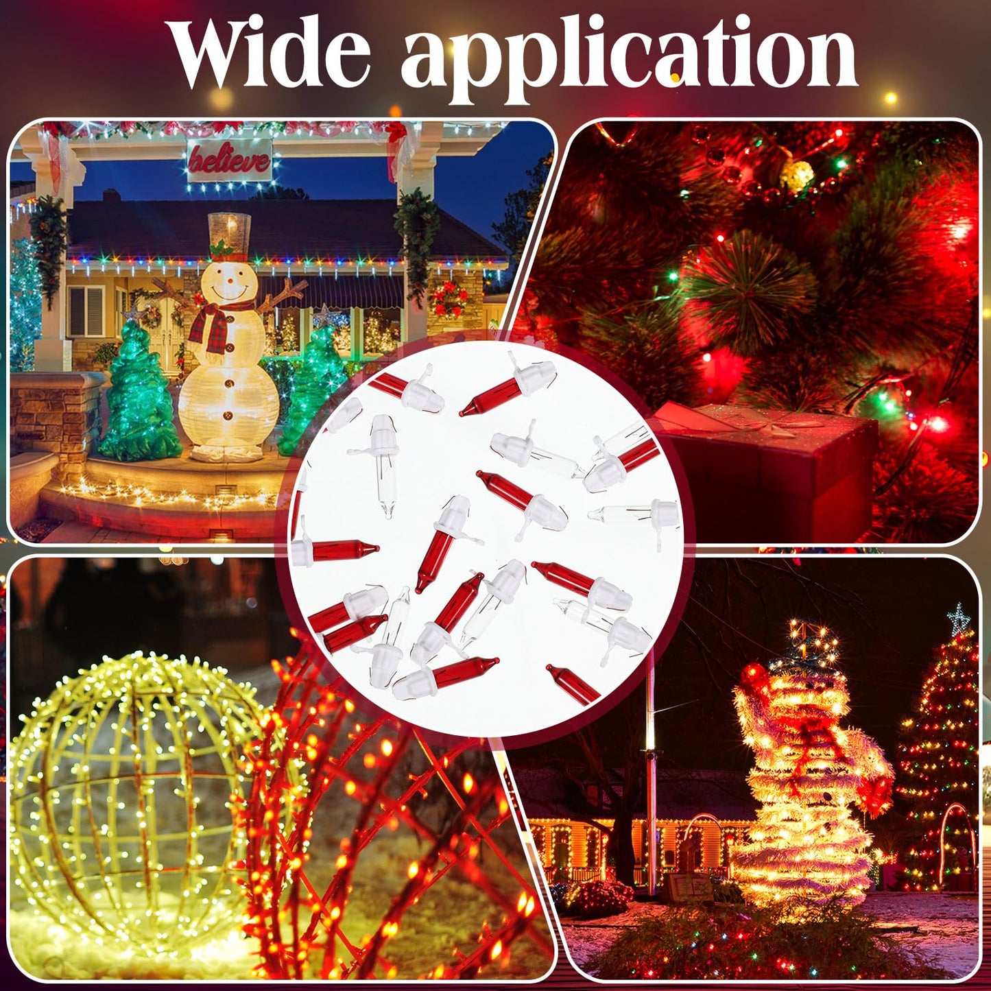Mudder 60 Count Christmas Tree Replacement Light Bulbs 2.5V 0.425 Watt Replacement Bulb Mini Incandescent Wire String Lights Decoration For Prelit Xmas Tree(White Base With Red White Bulbs)