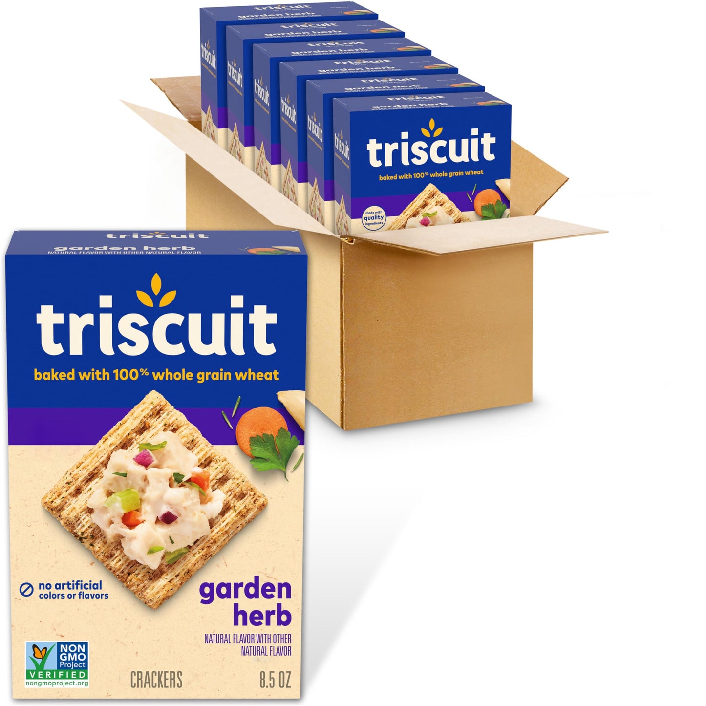 Triscuit Garden Herb Whole Grain Wheat Crackers, Lunch Snacks, Bulk Snack Crackers, 6 - 8.5 oz Boxes