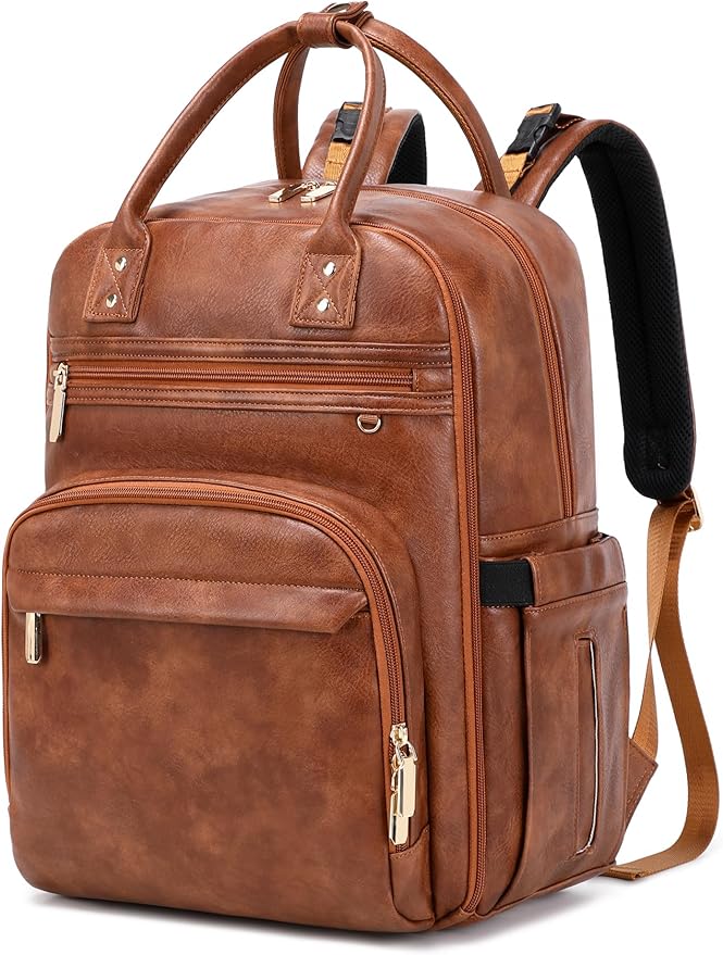 18 Pockets Large Diaper Bag Backpack with Waterproof Pockets and Stroller Buckle, Convertible Baby Bag (Brown, Large)