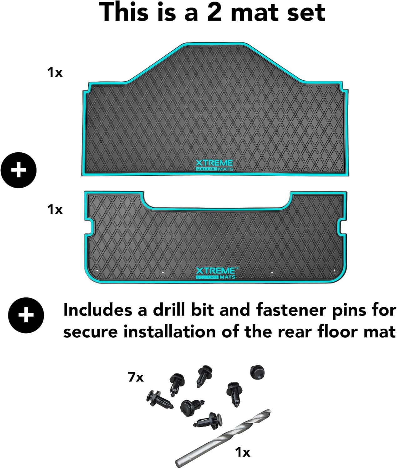 Evolution D5 Golf Cart Floor Mat Set- Rubber Double Diamond Design - Fits D5 2+2 (2 Forward + 2 Rear Facing) Including Evolution Maverick and Ranger Trims (Grey Trim, D5 2+2 Front & Rear Facing)