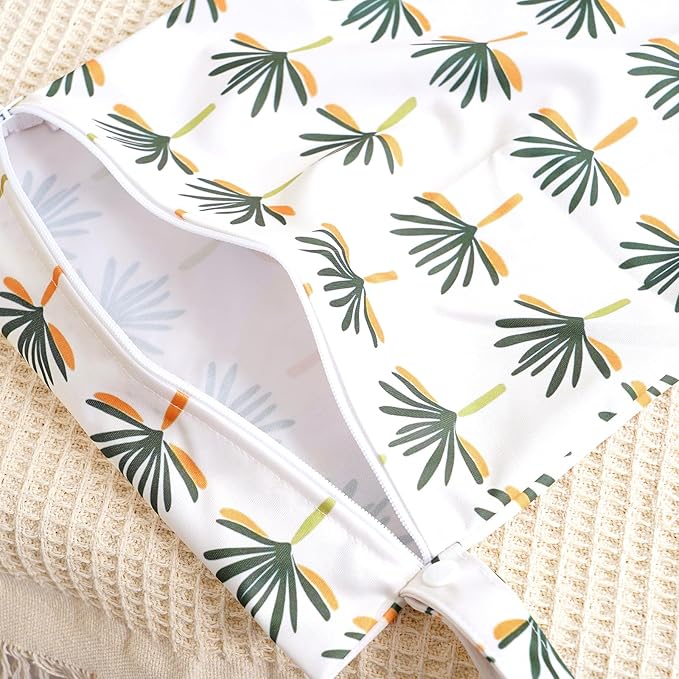 2Pcs Baby Wet Dry Bags for Cloth Diaper,Waterproof Reusable Travel Bags, Beach, Pool, Gym Bag for Swimsuits, Beach Vacation Essentials (Coconut Tree)